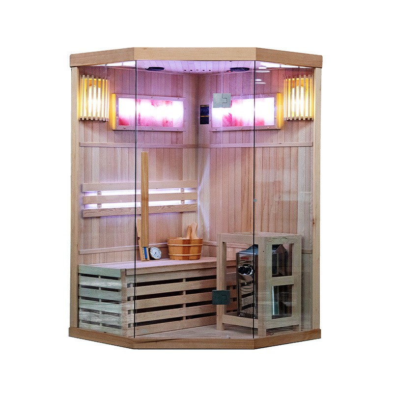 Finnish Sauna NEOS Corner Mini 1200×1200×1900 mm with Himalayan Salt Panels 3,5kW