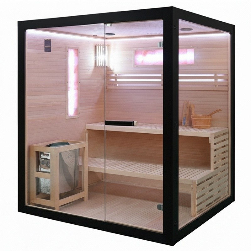 Finnish Sauna SARSA Black 1500×1400×2000 mm with Himalayan Salt Panels 4,5kW