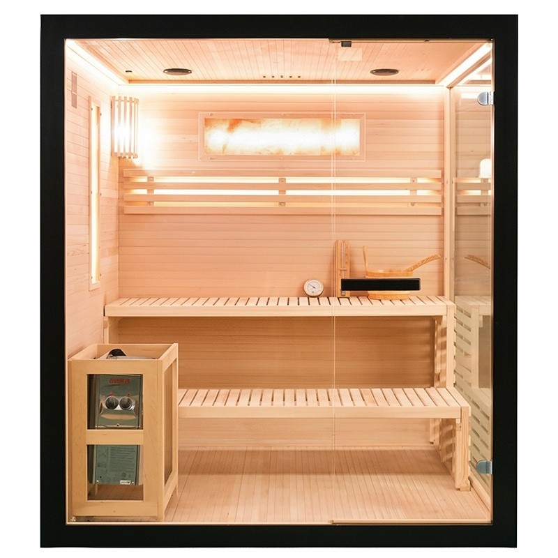 Finnish Sauna SARSA Maxi Black 1800×1600×2000 mm with Himalayan Salt Panels 6,0kW