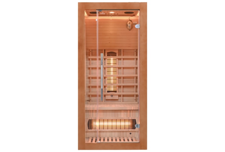 Infrared Sauna Royal Mini Brown 900×900×1900 mm Carbon / Quartz Heaters with Himalayan Salt Panels