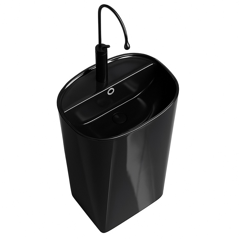 Freestanding ceramic wash basin oval CERYS Black gloss 490 × 380 mm