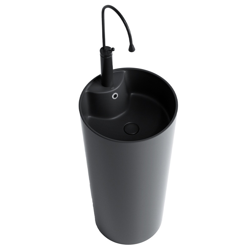 Freestanding ceramic wash basin round CORRINE Black Matt 400 × 850 mm