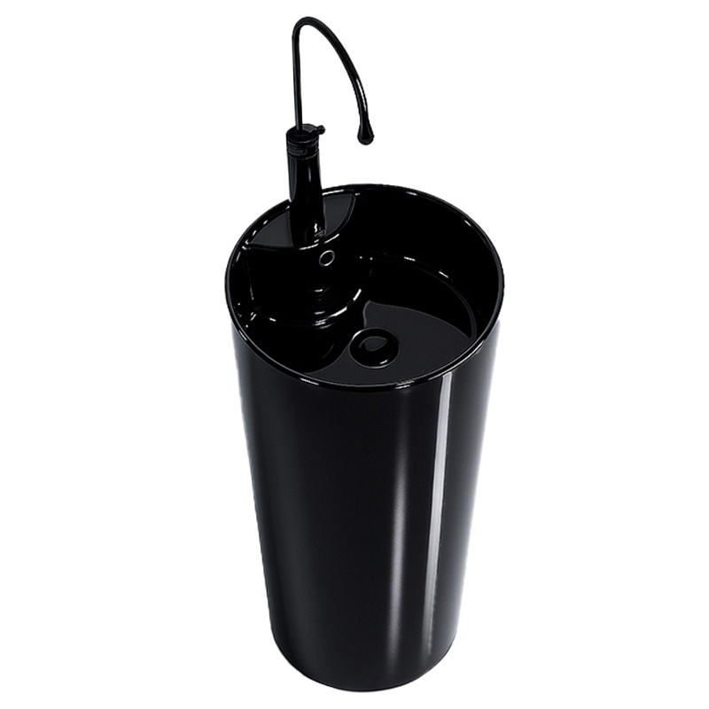 Freestanding ceramic wash basin round CORRINE Black Gloss 400 × 850 mm