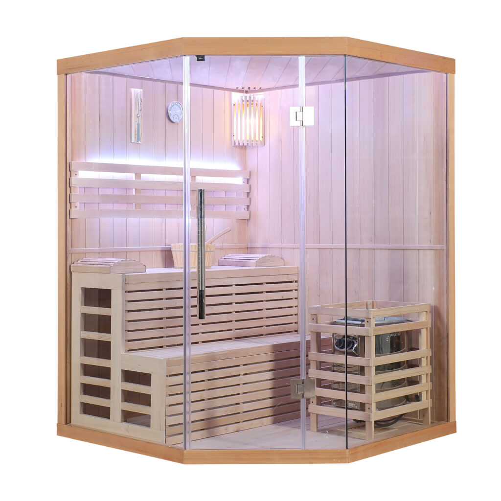 Finnish Sauna CALINE-XL corner 1500x1500x2000mm with Furnace 6kW