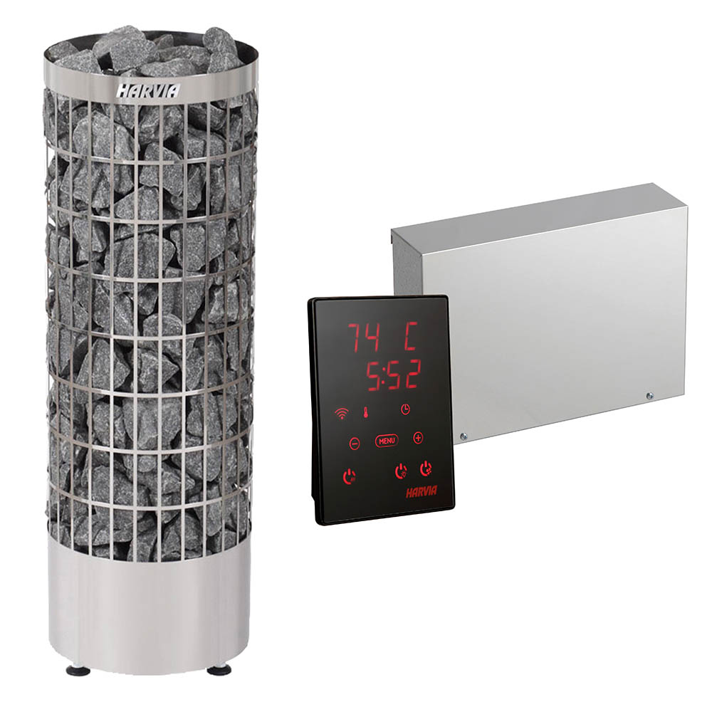 Harvia Cilindro CRB-PC90E 9 kW Sauna Heater Set with Harvia Xenio CRB-CX110 11 kW Control Unit