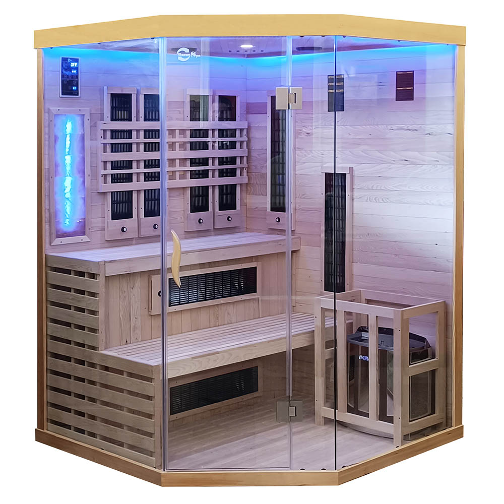 Combine Infrared/Finnish Sauna ALTAIR CORNER with 6,0kW Furnace and salt panel 1500 × 1500 × 2000 mm