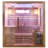 Neos Mega Finnish sauna with glass front, illuminated salt panels, wooden seating and Harvia heater