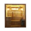 Neos Mega Finnish sauna with glass front, illuminated salt panels, wooden seating and Harvia heater